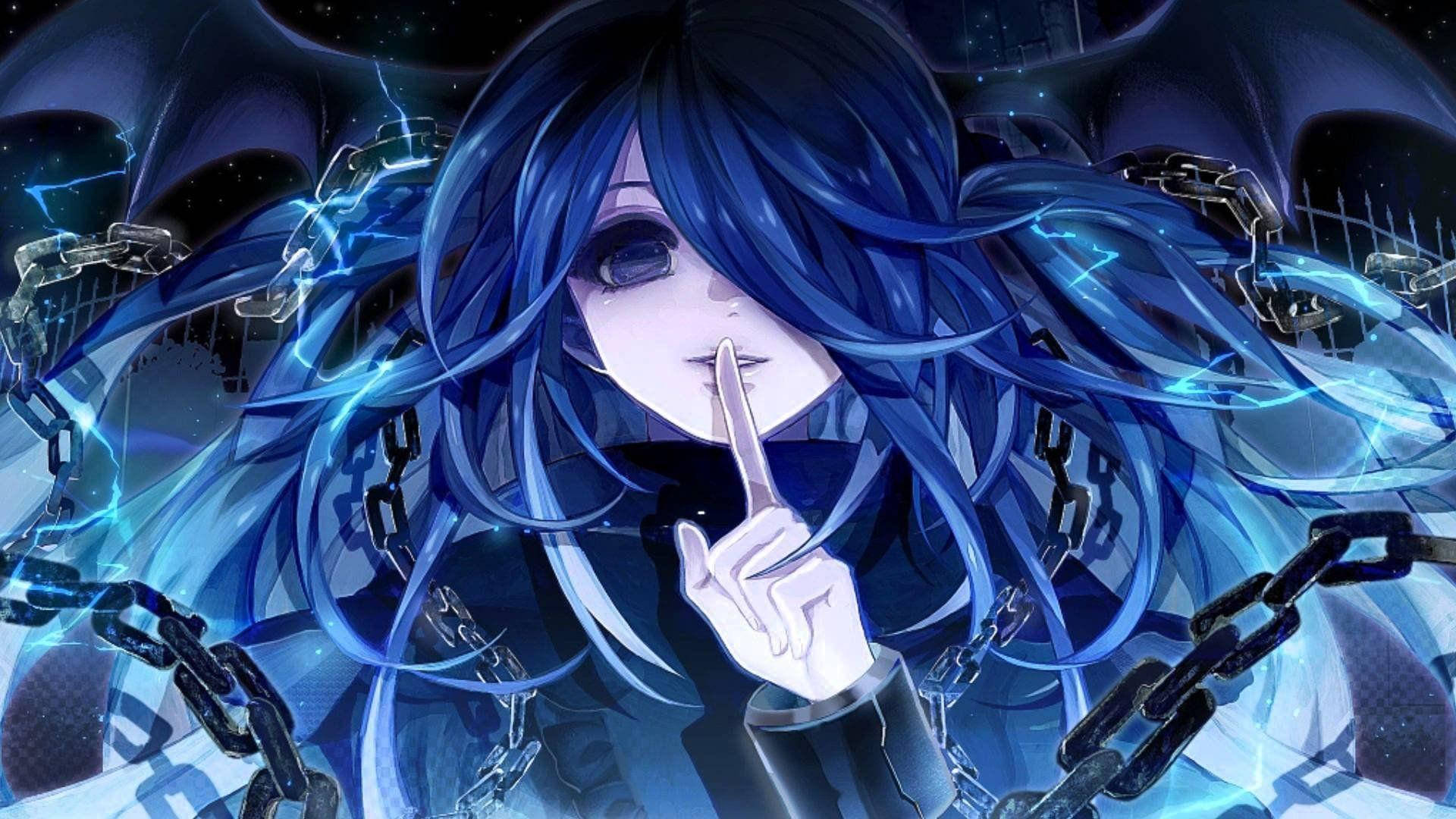 Hush Anime Girl Nightcore, blue-haired anime girl, chains, Full HD Desktop Wallpaper