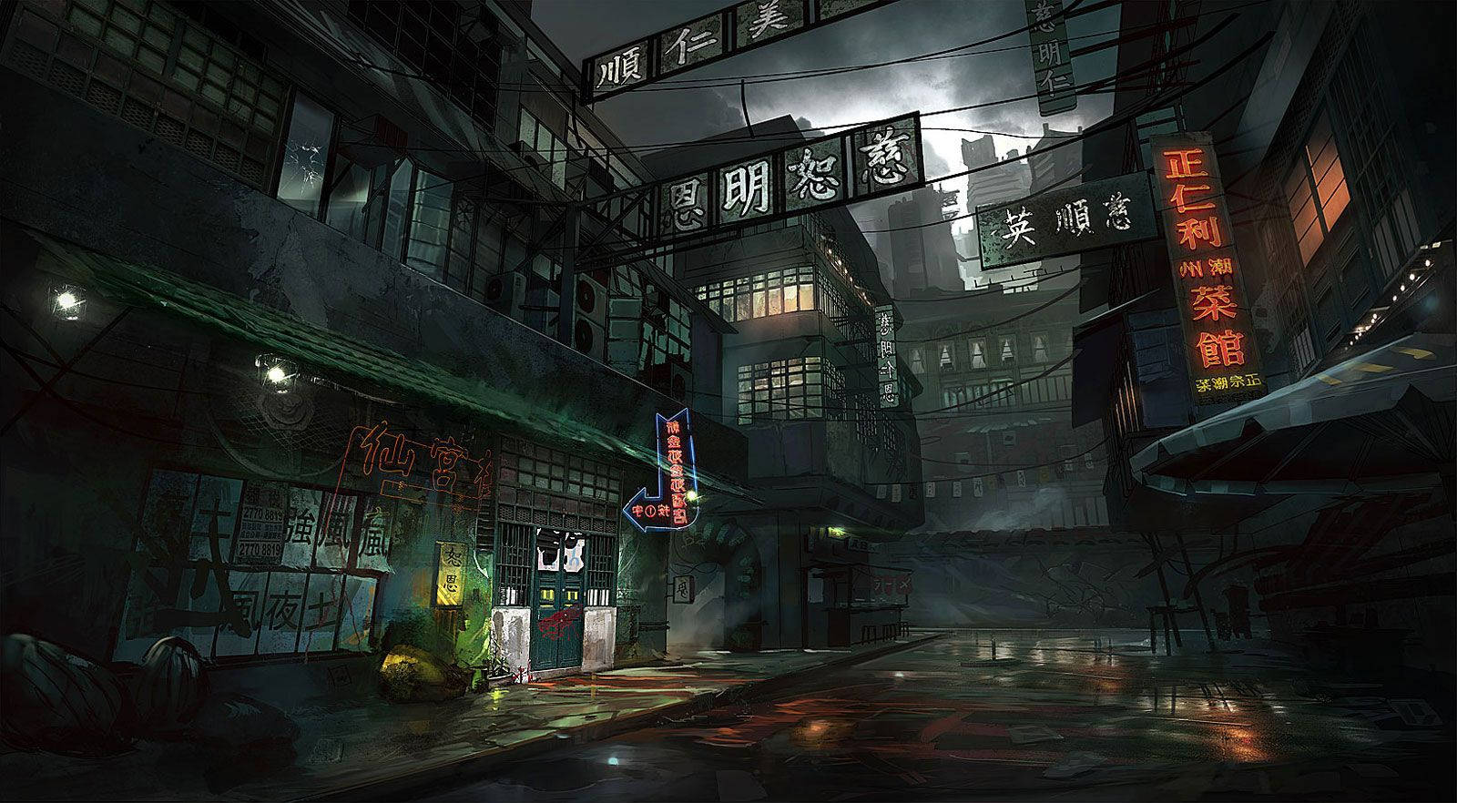 neon-lit alleyway, misty Asian city, glowing signs, HD Desktop Wallpaper