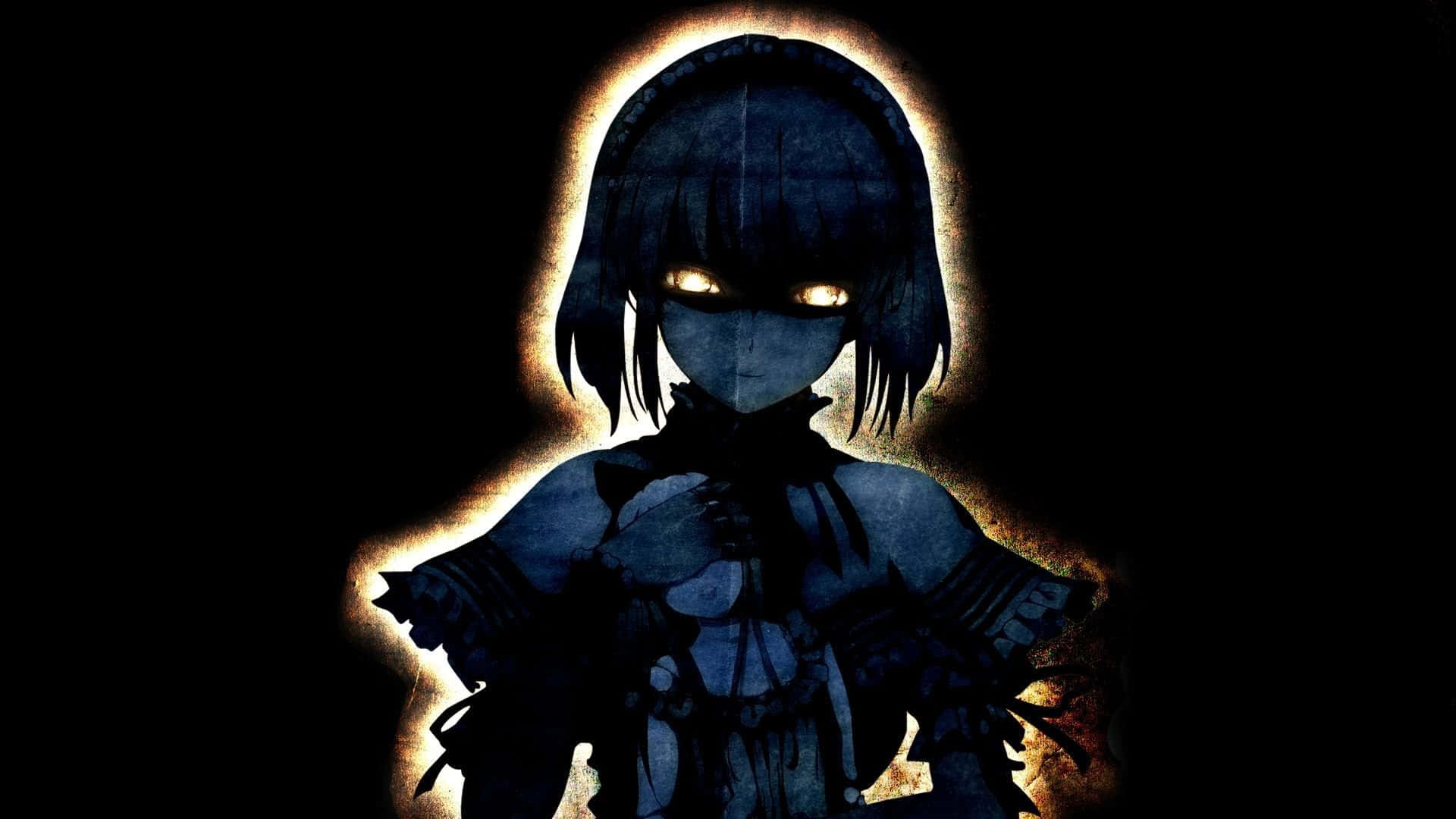 dark anime girl, glowing eyes, hooded silhouette, Full HD Desktop Wallpaper