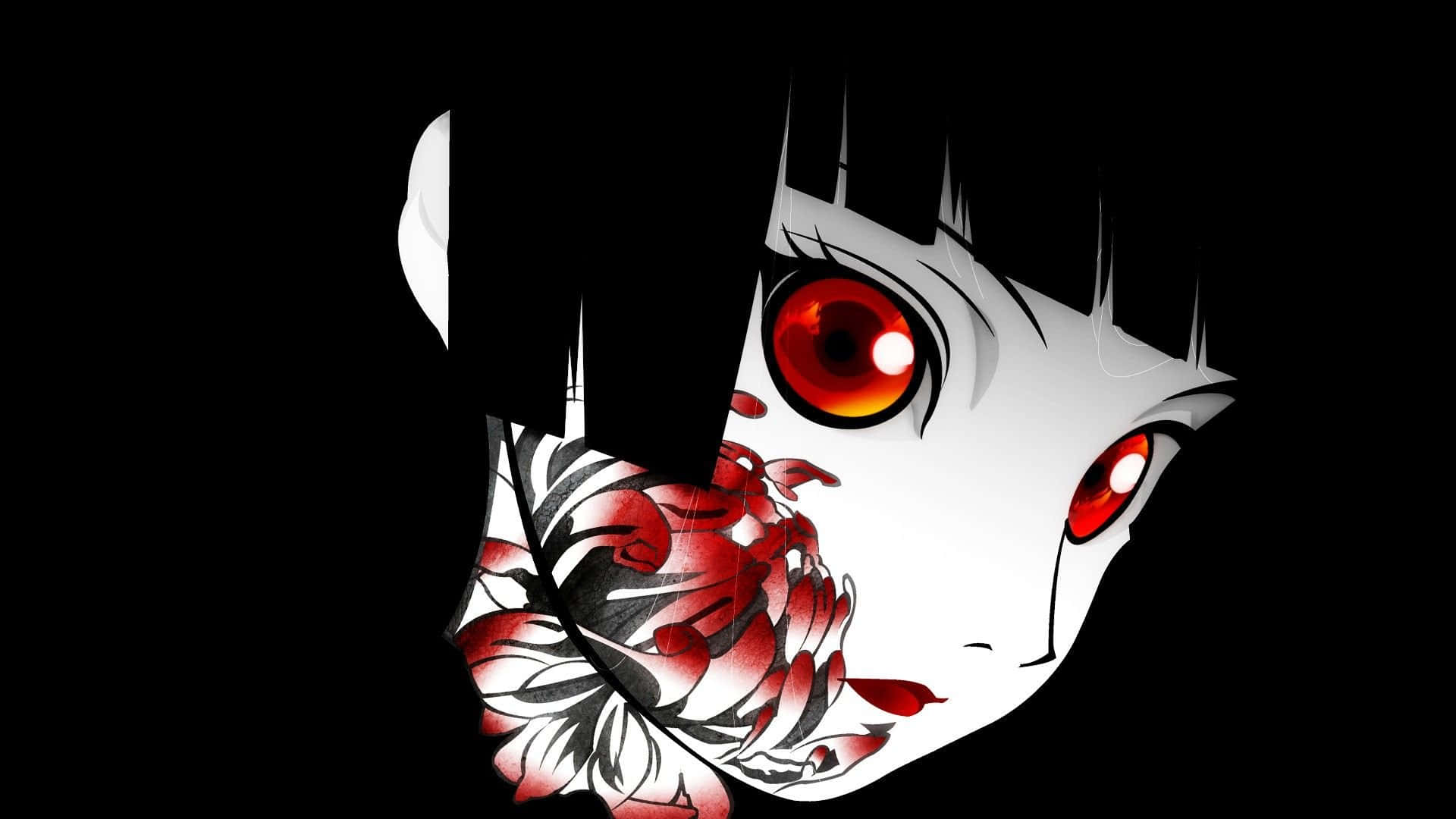 dark anime art, glowing red eyes, red floral tattoo, Full HD Desktop Wallpaper