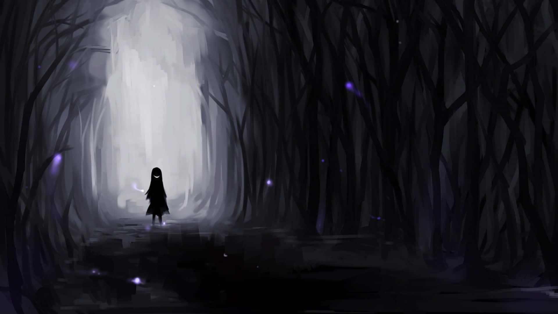 Dark Anime Art, glowing smile, bright light, Full HD Desktop Wallpaper