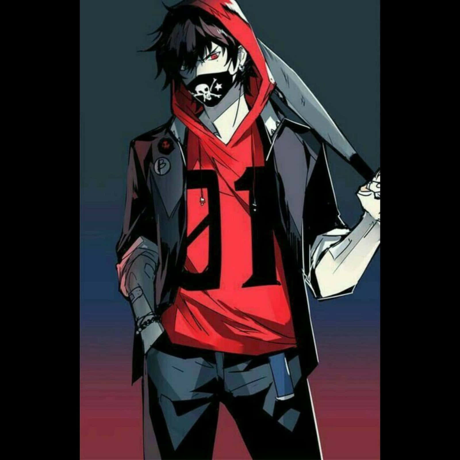 Dark Anime Boy, red hoodie, black jacket, HD Desktop Wallpaper