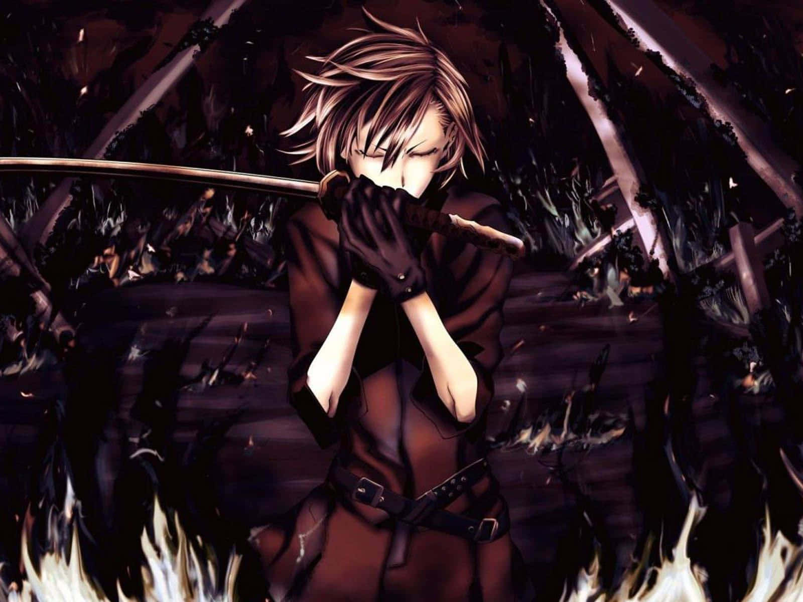 dark anime boy, spiky hair, sword, HD Desktop Wallpaper