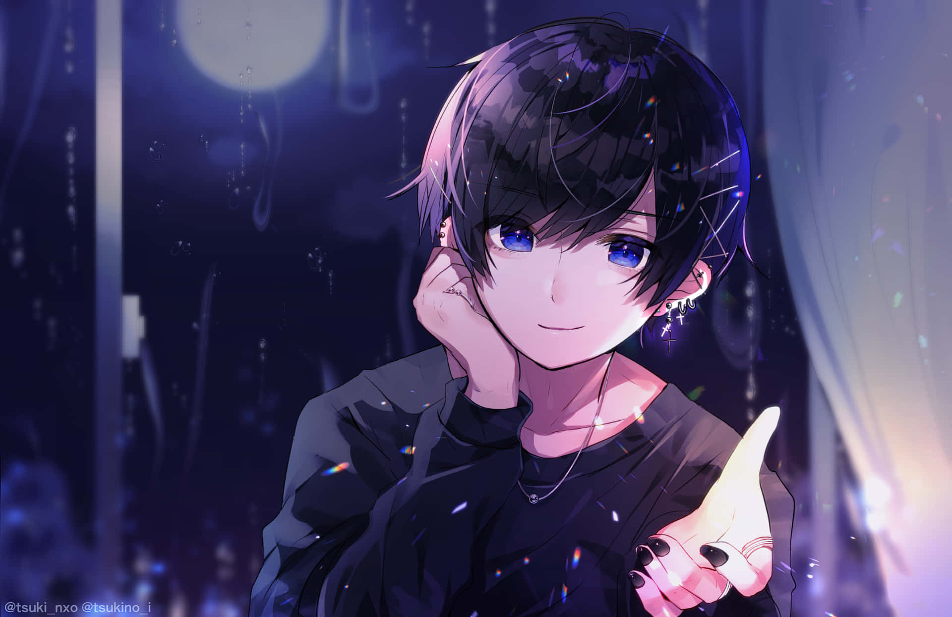 Dark Anime Boy, blue eyes, dark hair, Full HD Desktop Wallpaper
