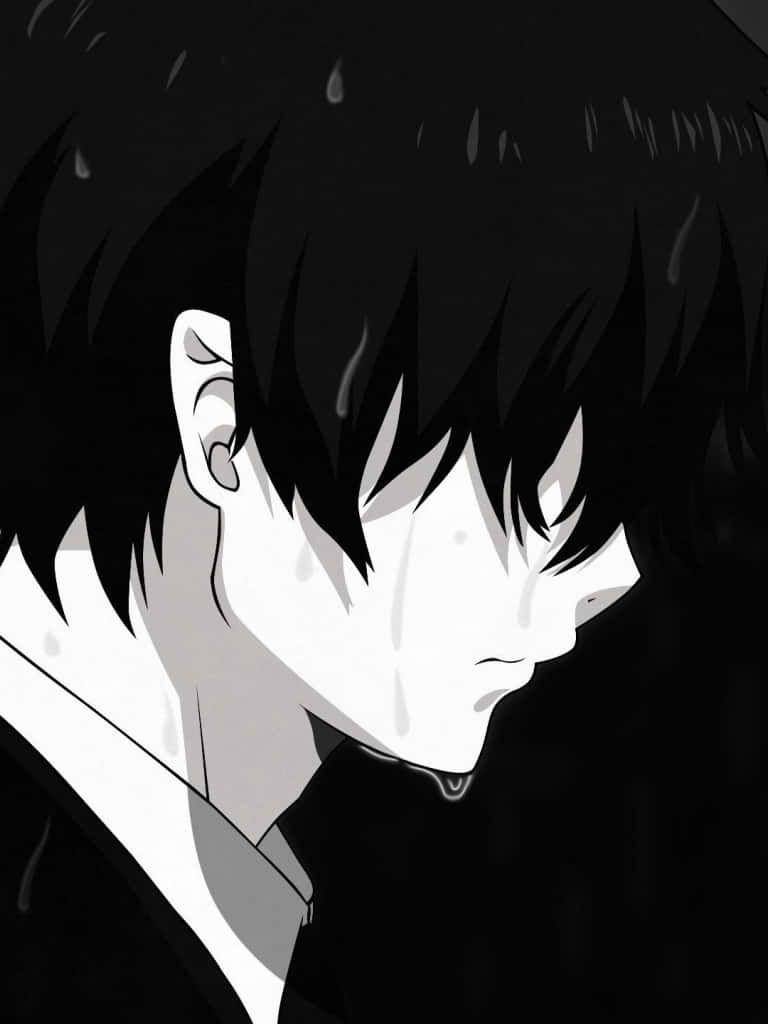 dark anime boy, black and white anime character, spiky hair, SD Phone Wallpaper