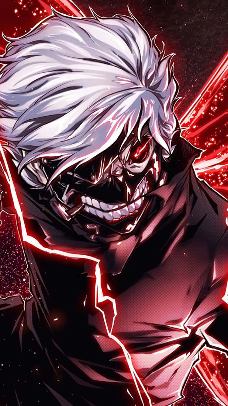 white hair, glowing red eyes, dark red cosmic background, HD Phone Wallpaper