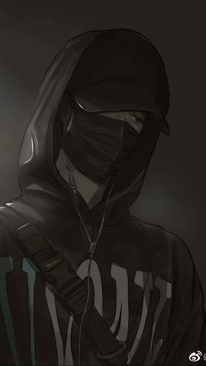 dark anime boy, hooded figure, dark hoodie, SD Phone Wallpaper