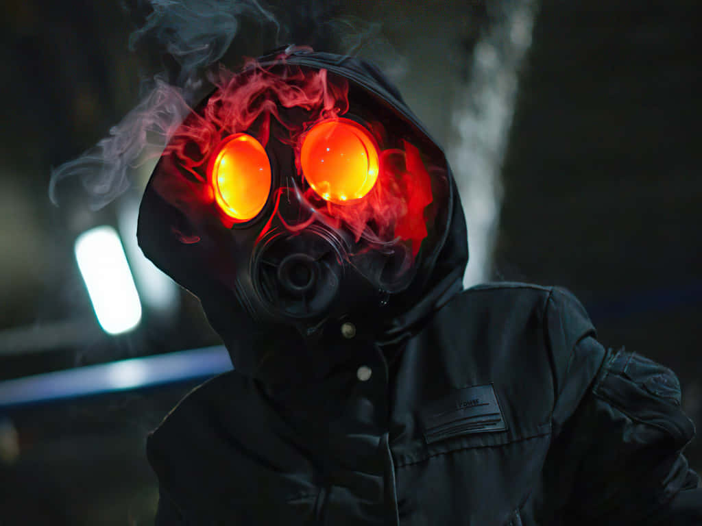 Dark Anime Boy, black hooded jacket, gas mask, SD Desktop Wallpaper