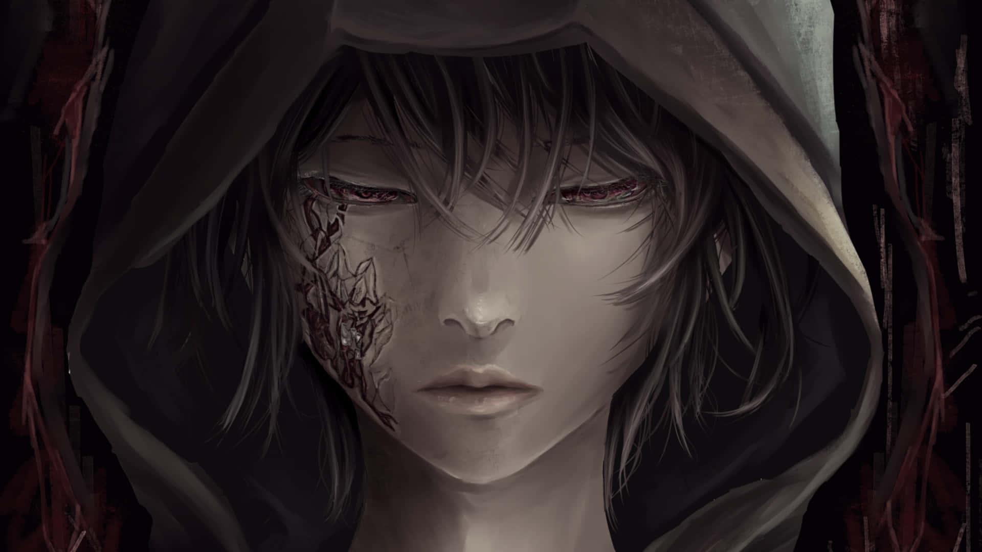 dark anime boy, hooded anime character, pale skin, Full HD Desktop Wallpaper