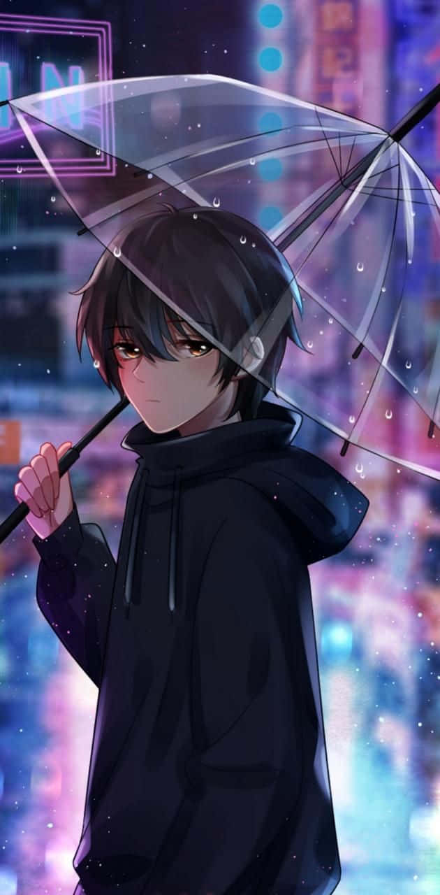 dark anime boy, black hoodie, clear umbrella, HD Phone Wallpaper