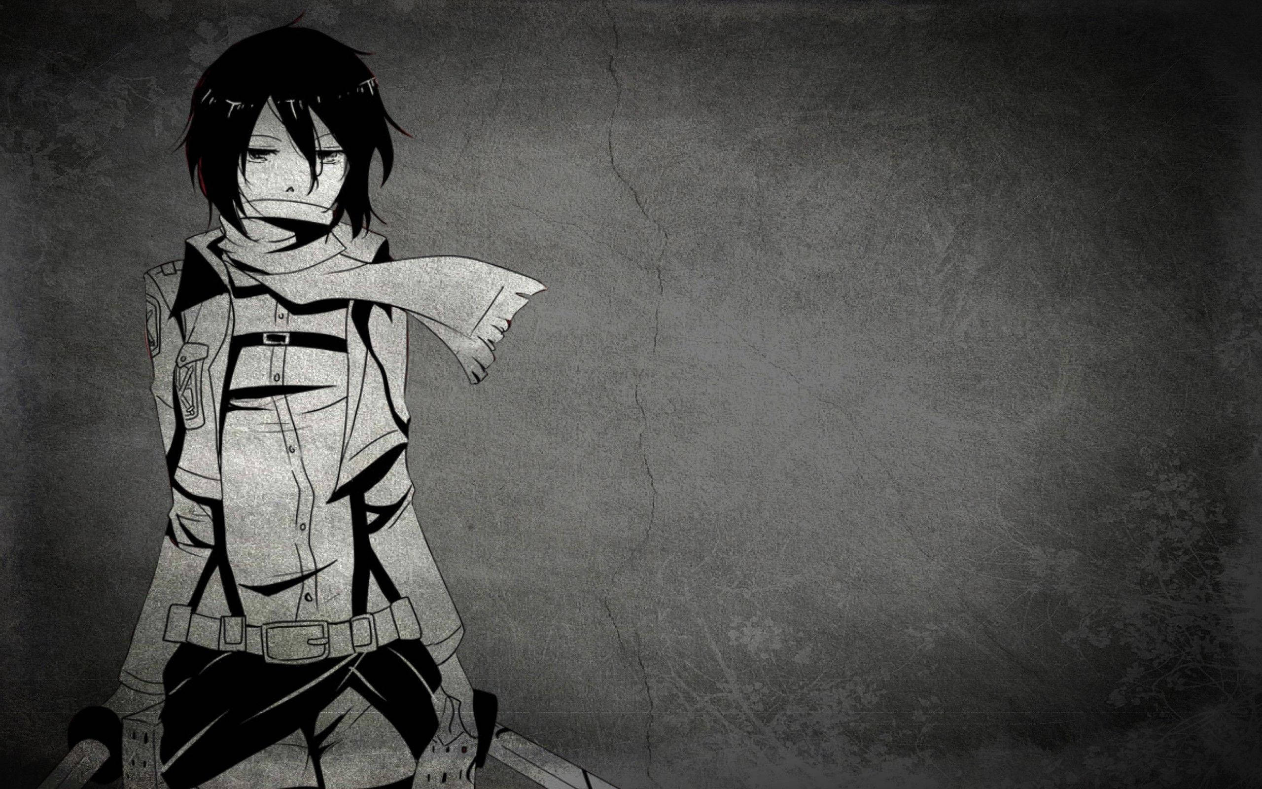 black and white anime boy, scarf, weapon, 2K Desktop Wallpaper