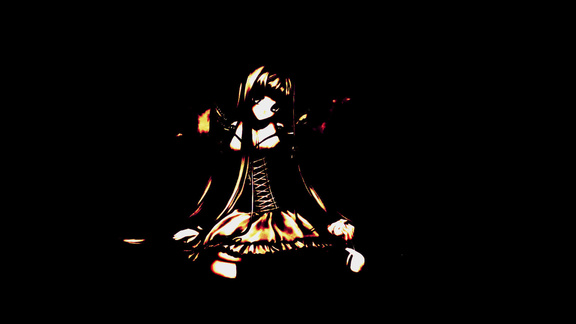 dark anime girl, black dress, flame in her hair, Full HD Desktop Wallpaper