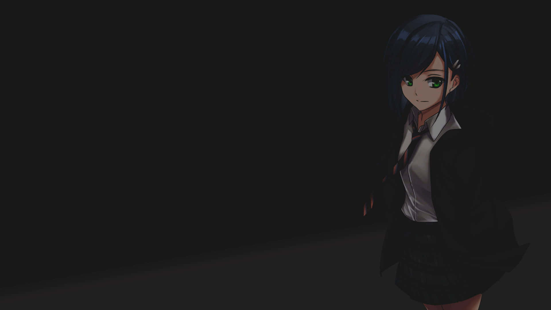 Dark Anime Girl, dark-haired, glowing green eyes, Full HD Desktop Wallpaper