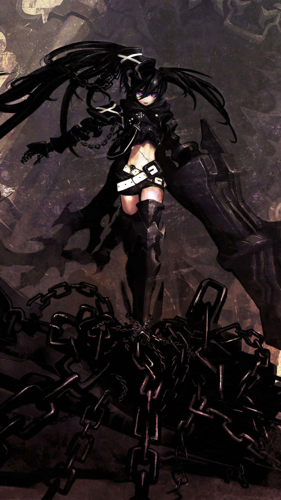 dark anime girl, dark-haired anime girl, black armor, Full HD Phone Wallpaper