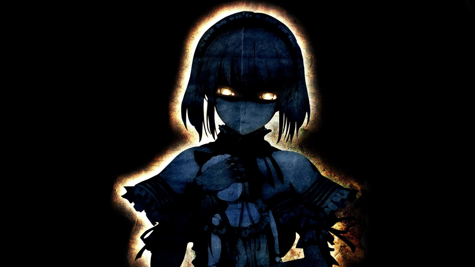 Dark Anime Girl, glowing eyes, hooded cloak, Full HD Desktop Wallpaper
