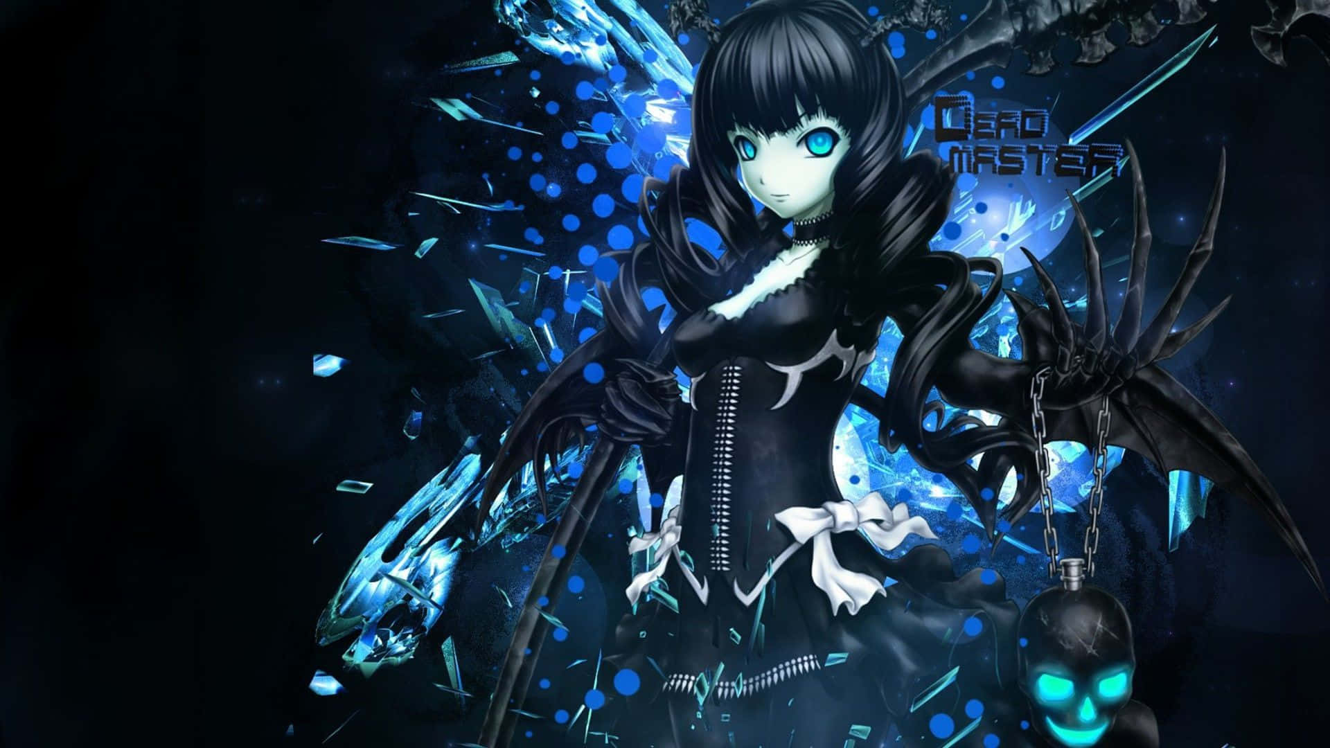 Dark Anime Girl, glowing blue eyes, black wings, Full HD Desktop Wallpaper