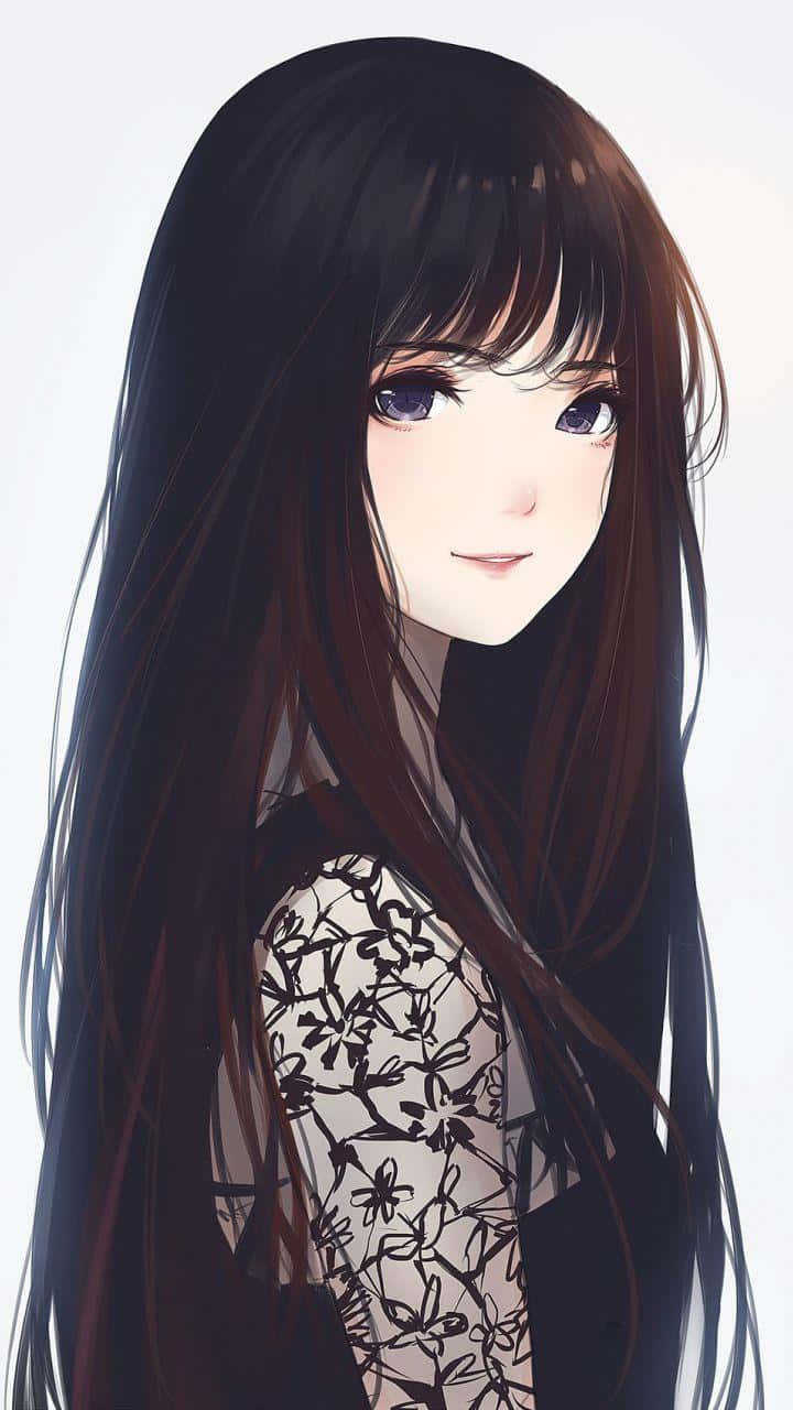anime girl, black hair, long dark hair, HD Phone Wallpaper