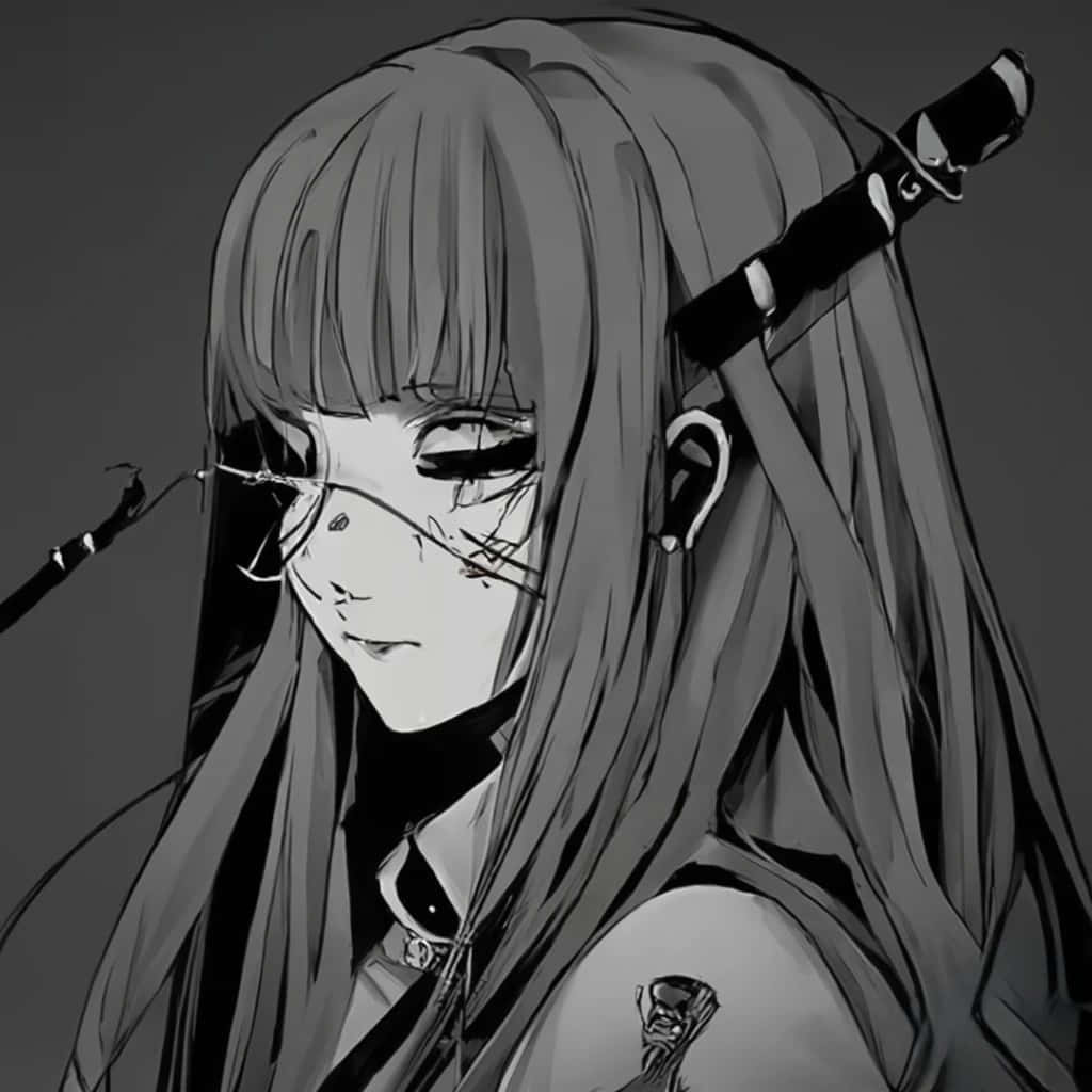 black and white anime girl, monochrome anime girl, long hair, SD Desktop Wallpaper