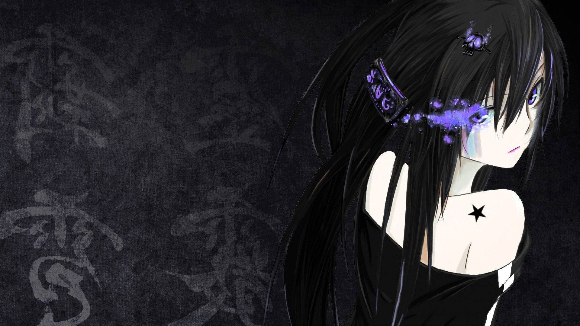 Dark Anime, melancholic anime girl, black hair, Full HD Desktop Wallpaper