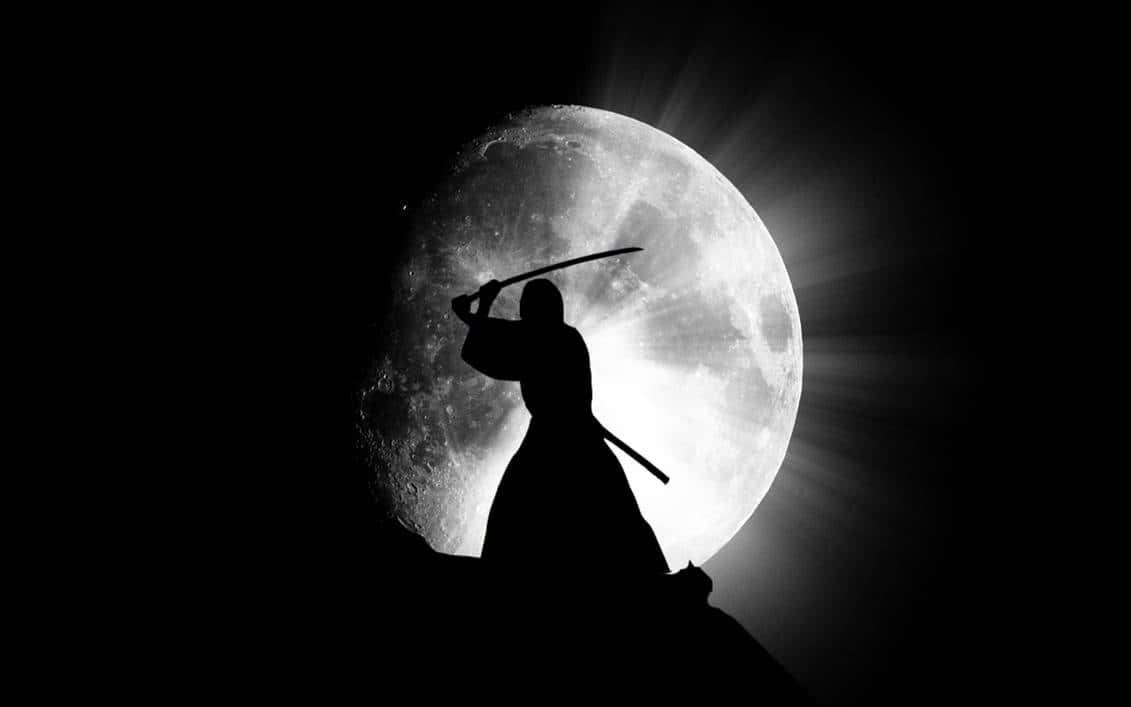 samurai warrior, katana, full moon, SD Desktop Wallpaper