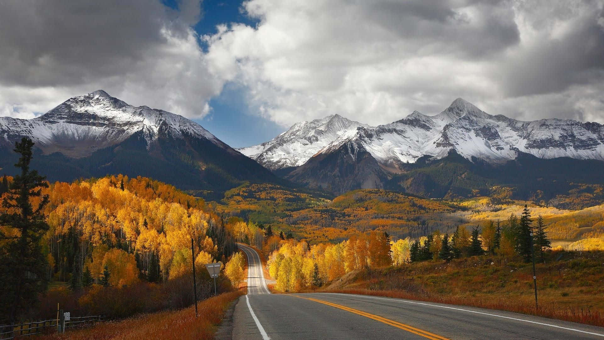 Dark Autumn, autumn forests, snow-capped mountains, Full HD Desktop Wallpaper