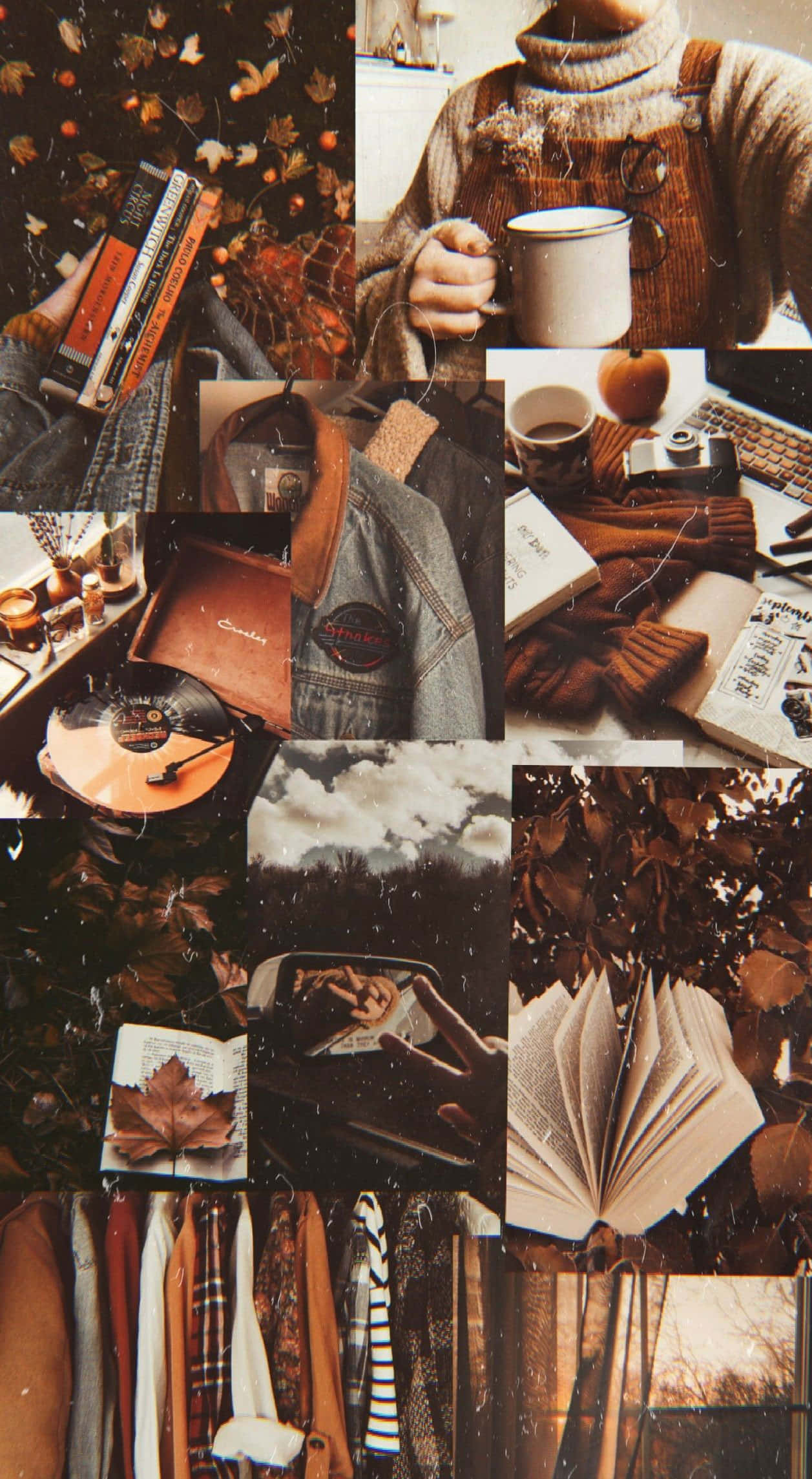 cozy autumn collage, dark fall aesthetic, books, Full HD Phone Wallpaper
