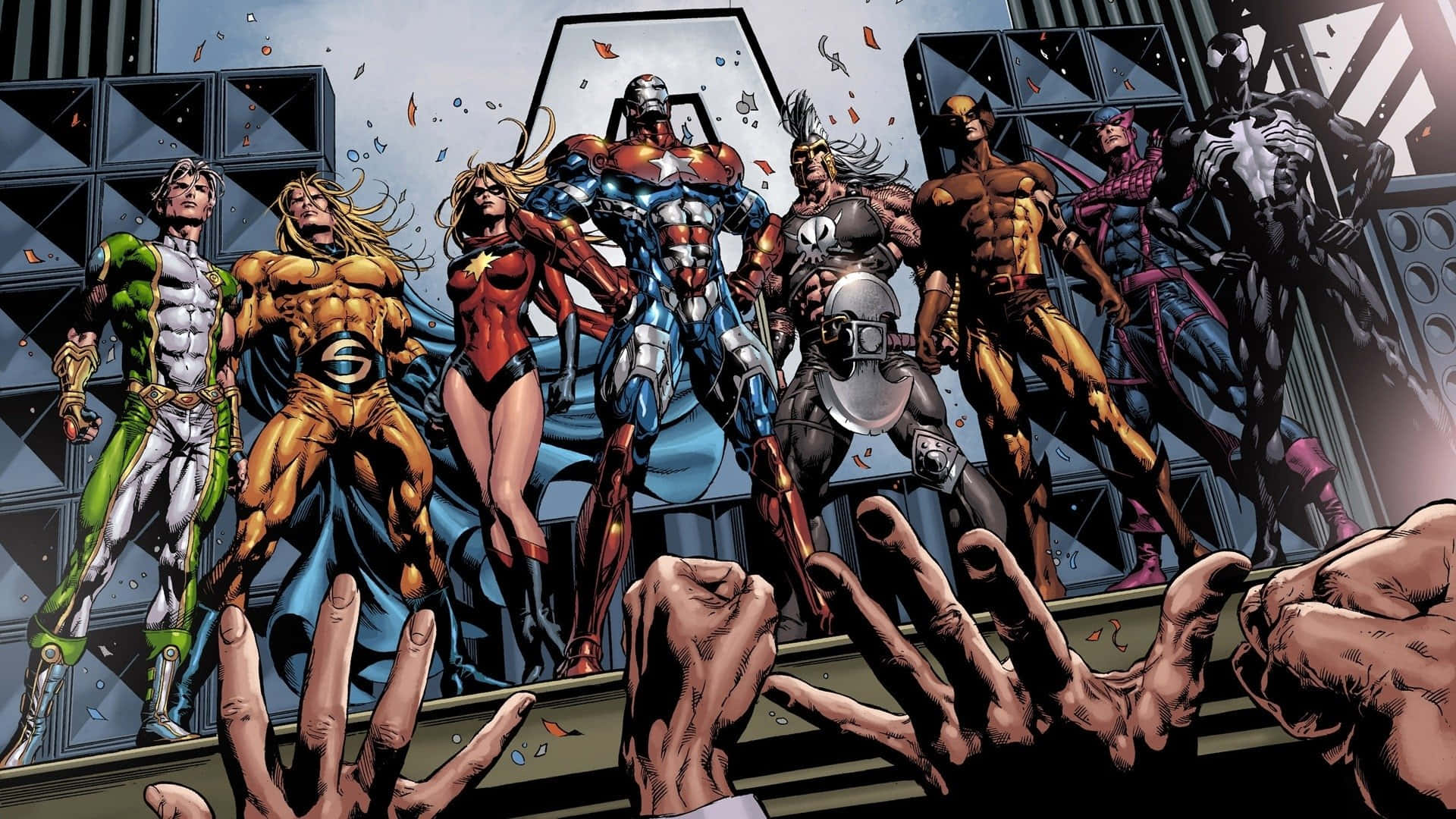 Dark Avengers, rooftop, comic book panel, Full HD Desktop Wallpaper