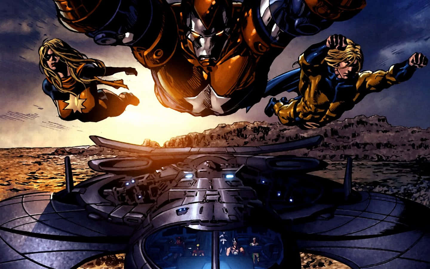 Dark Avengers, futuristic spaceship, desert, HD Desktop Wallpaper