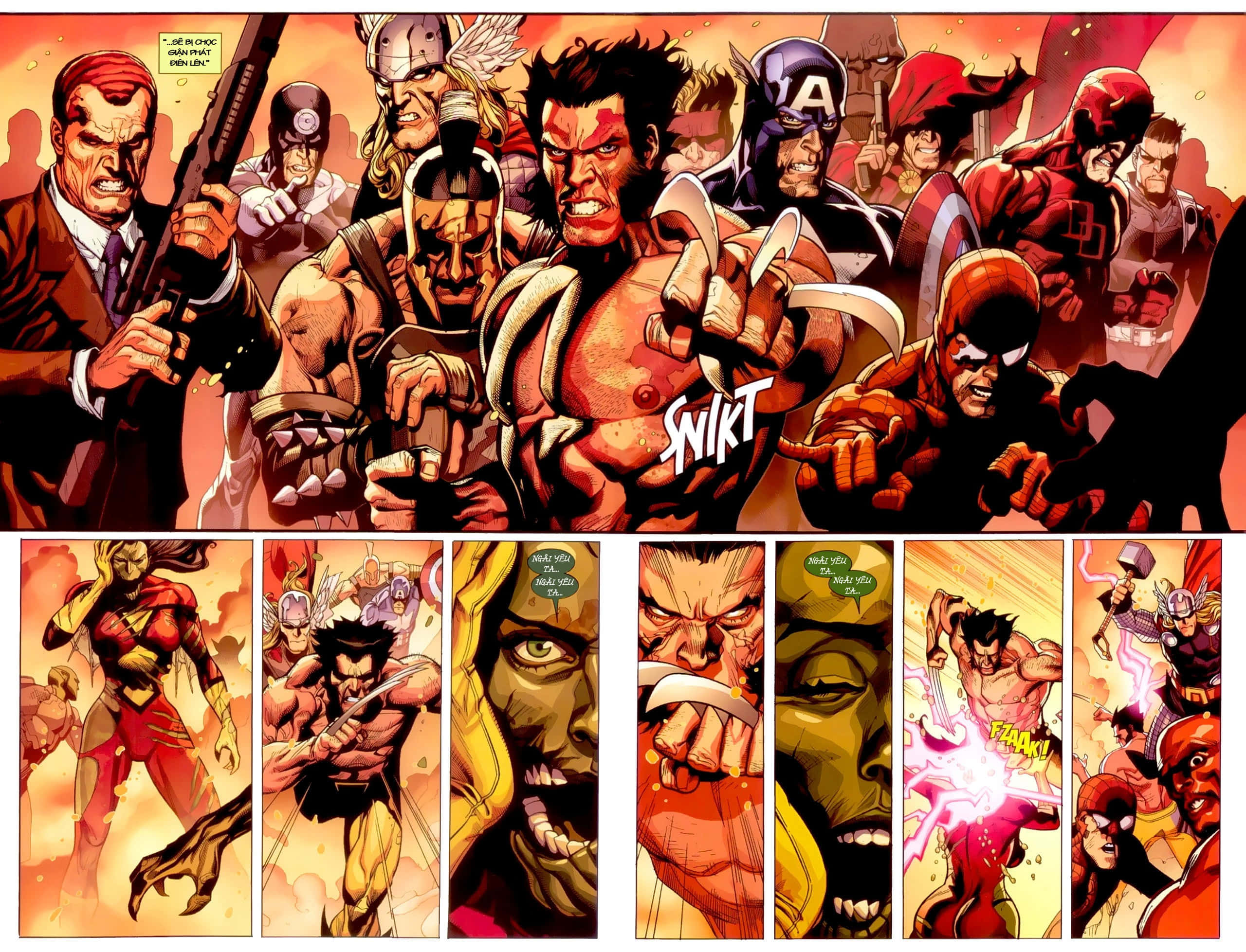 Dark Avengers, comic panel, superheroes, 2K Desktop Wallpaper