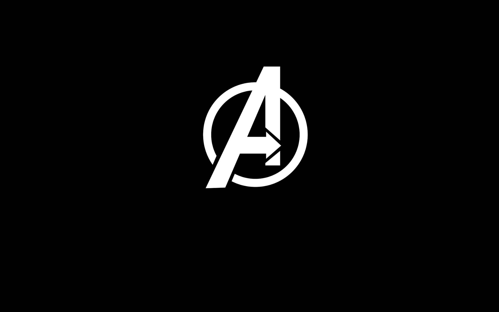 Avengers logo, white, solid black, Full HD Desktop Wallpaper