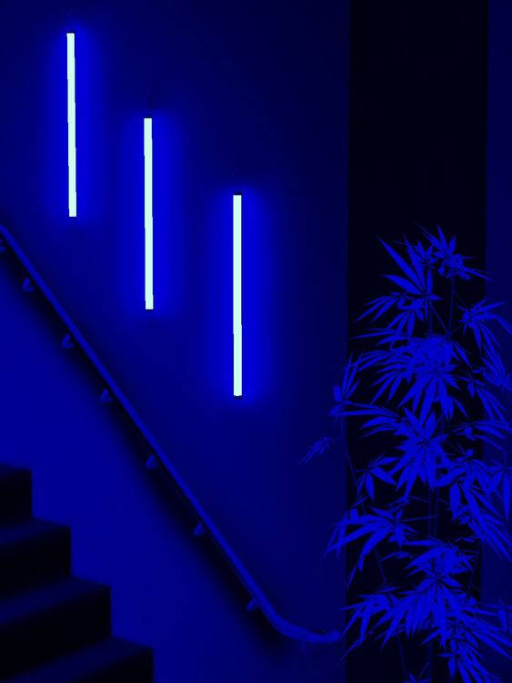 Dark Blue Aesthetic Tumblr, blue neon tubes, staircase, SD Phone Wallpaper