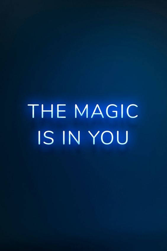 Dark Blue Aesthetic Tumblr, THE MAGIC IS IN YOU, glowing blue neon sign, SD Phone Wallpaper