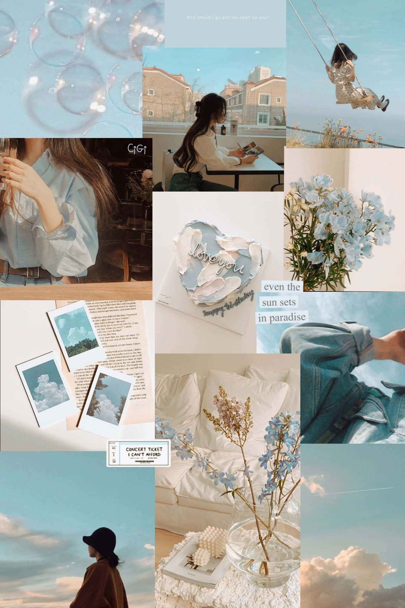 pastel blue, bubbles, flowers, Full HD Phone Wallpaper