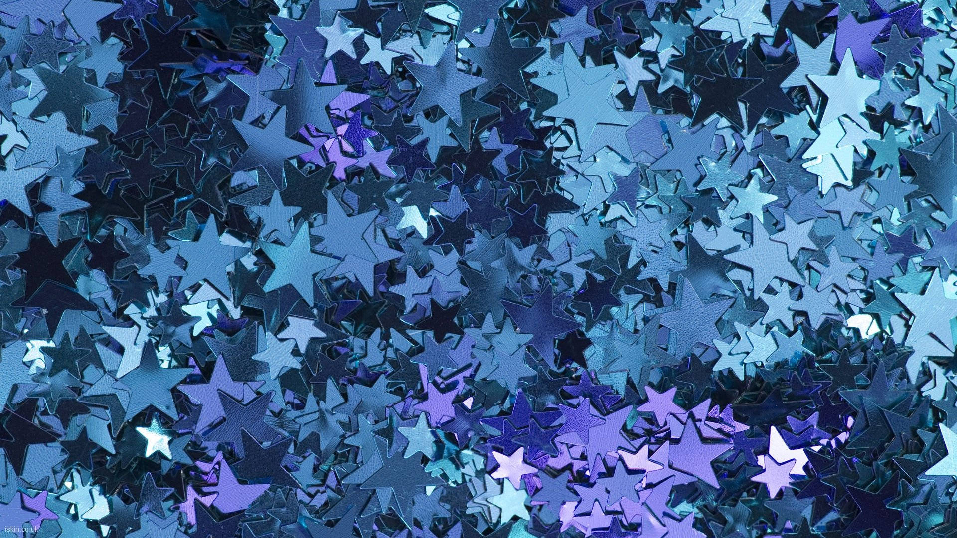Star Glitter Blue Aesthetic PC, shimmering blue, purple star-shaped confetti, Full HD Desktop Wallpaper