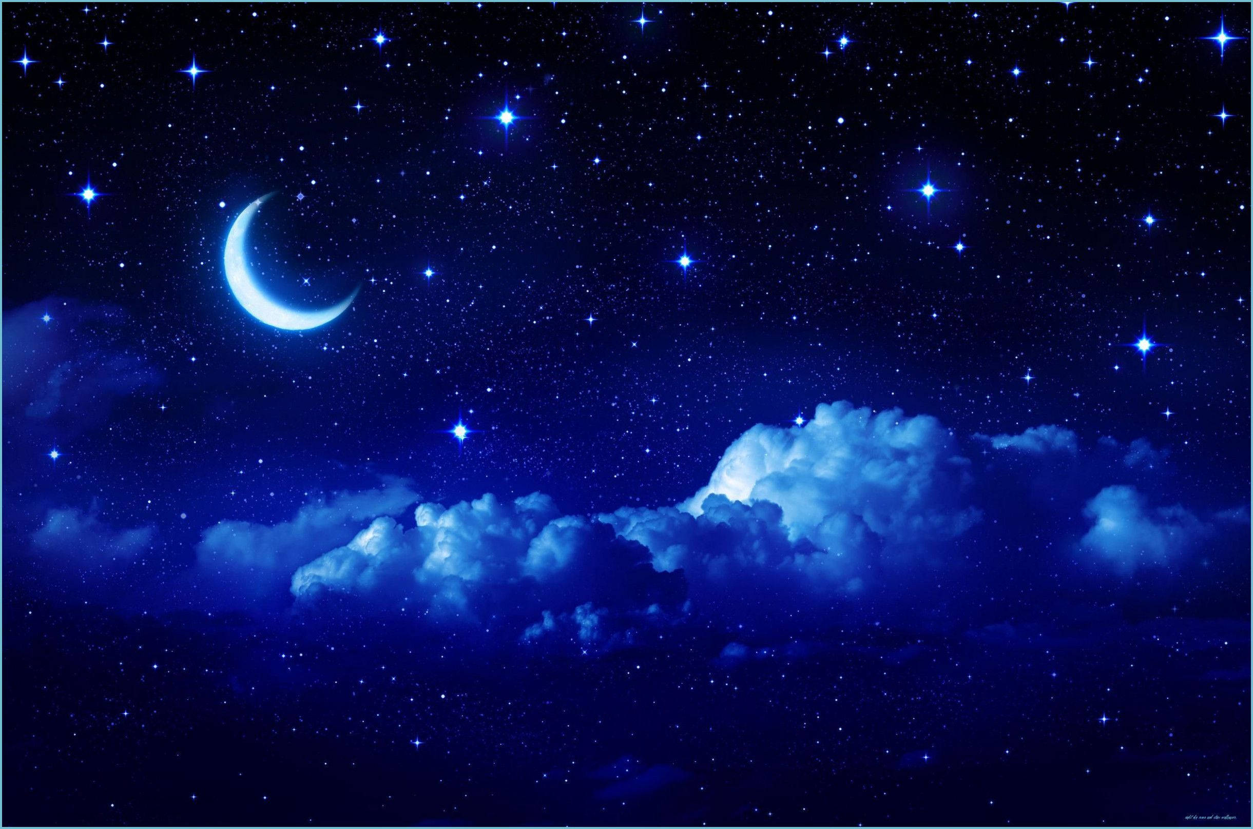 Dark Blue Aesthetic, night sky, twinkling stars, Full HD Desktop Wallpaper