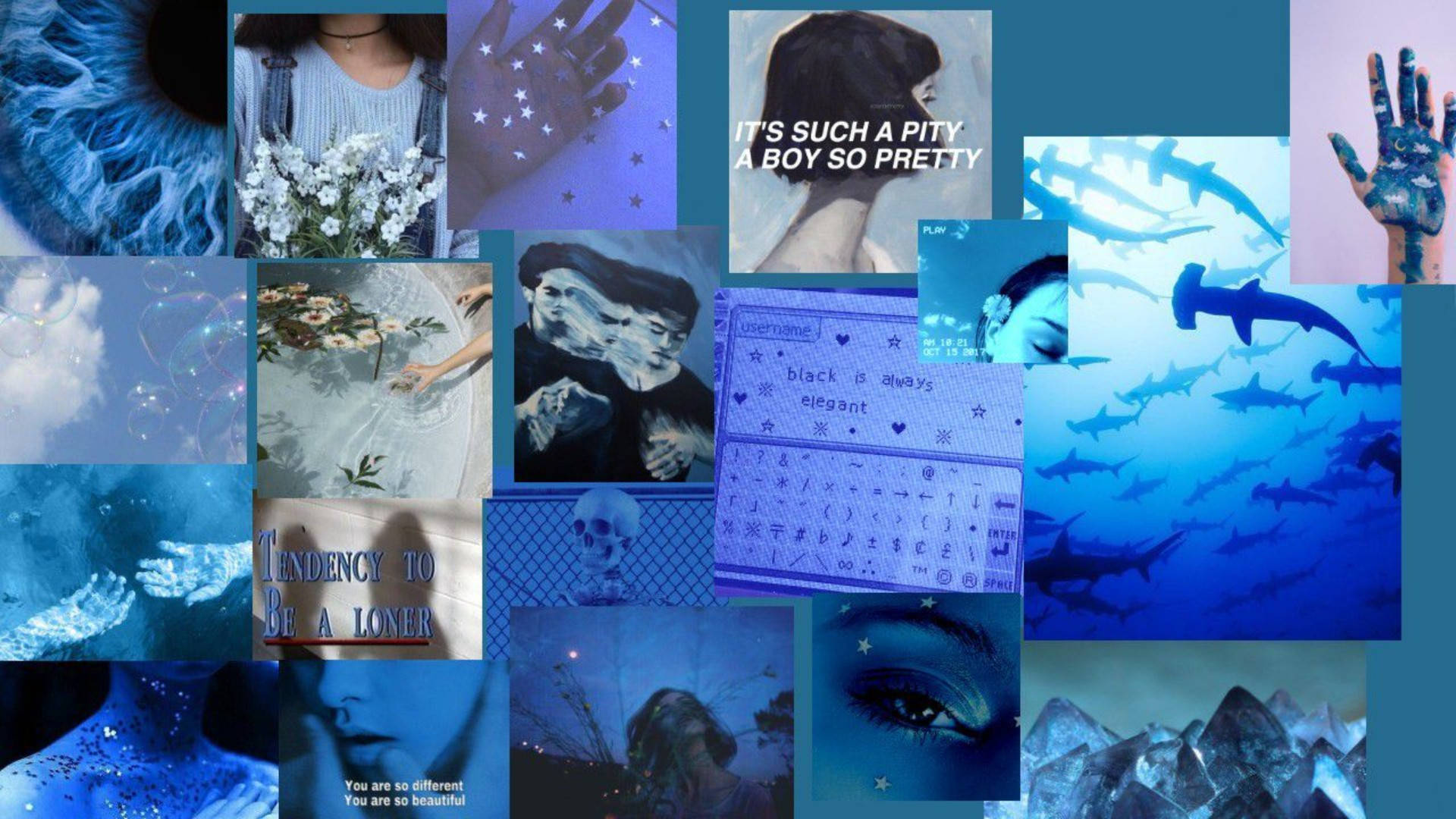 Dark Teal Blue Aesthetic, blue-toned, surreal, Full HD Desktop Wallpaper