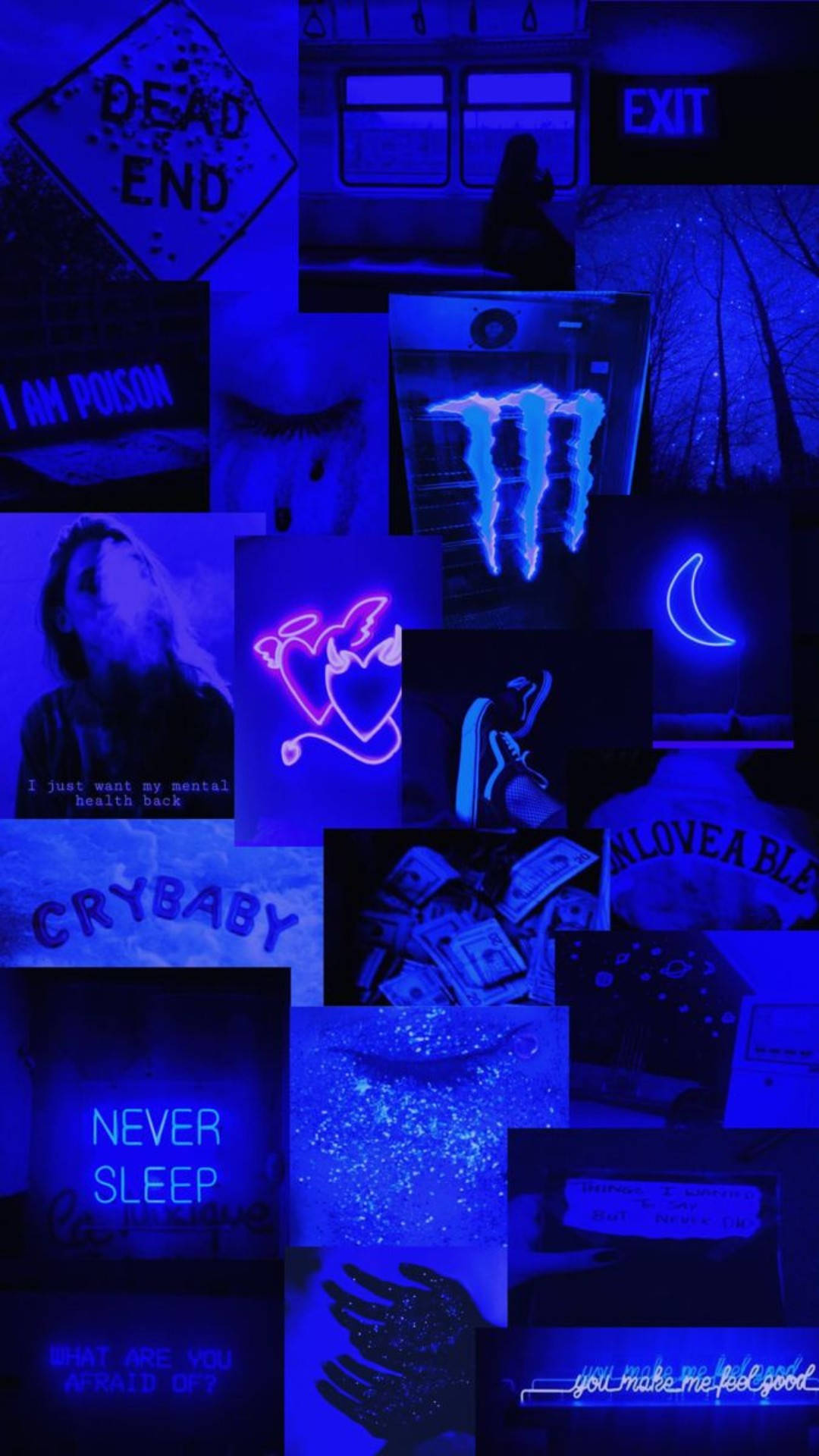 Dark Blue Room iPhone, neon signs, text quotes, Full HD Phone Wallpaper