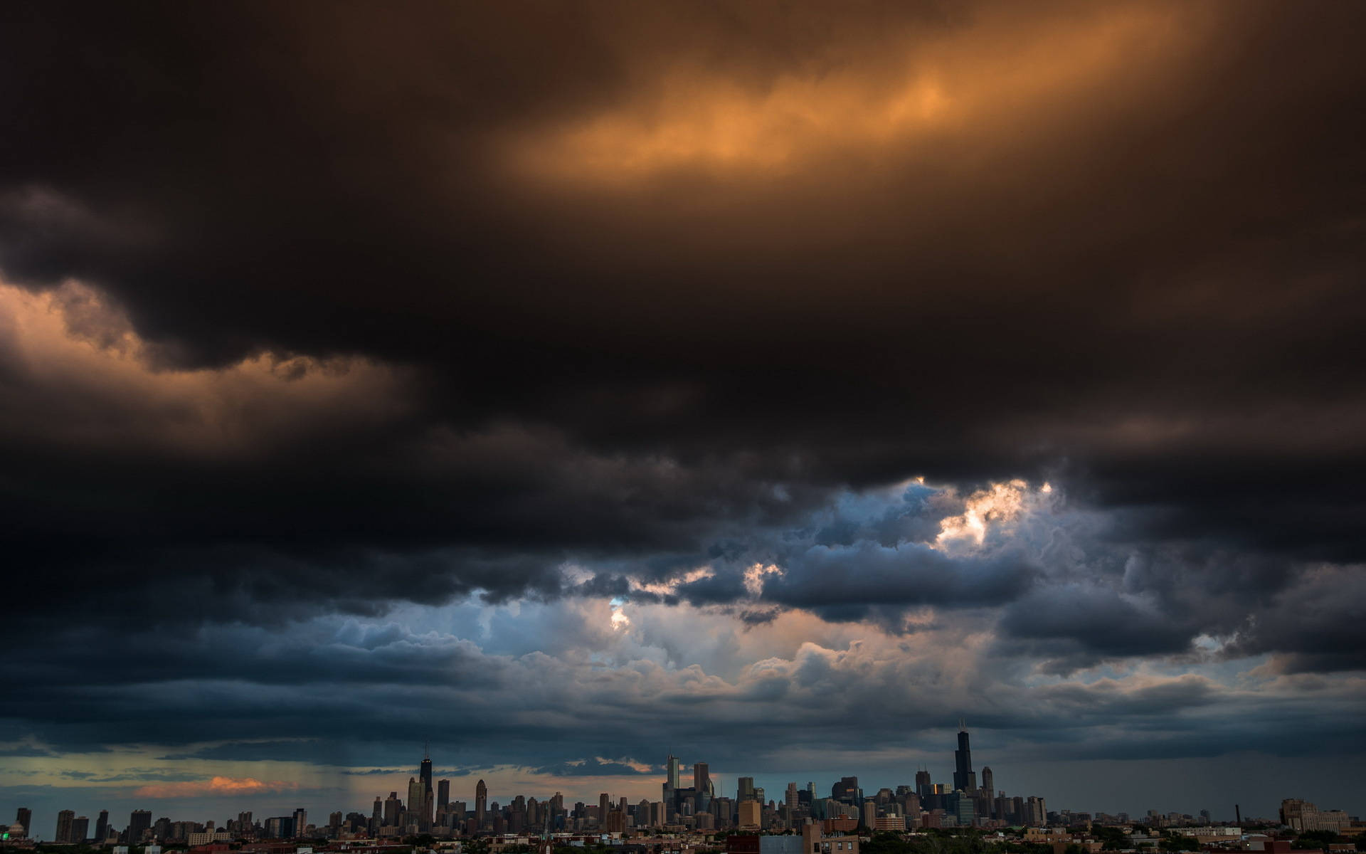 Dark Blue Clouds, city skyline, dusk, Full HD Desktop Wallpaper