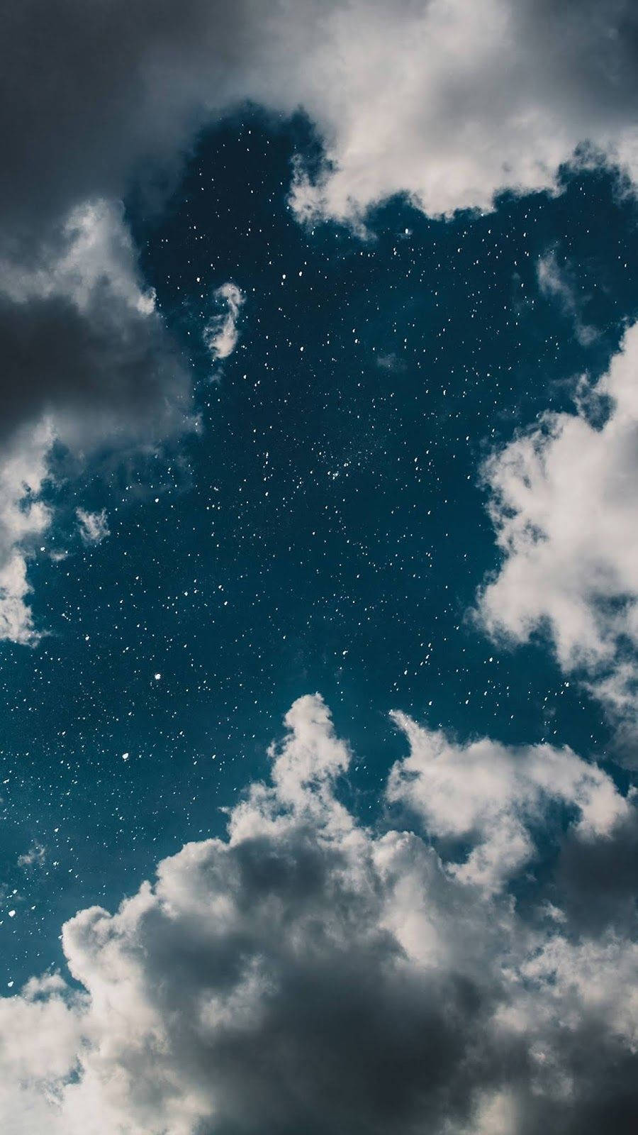 Starry Blue Sky, fluffy white clouds, deep blue expanse, HD Phone Wallpaper