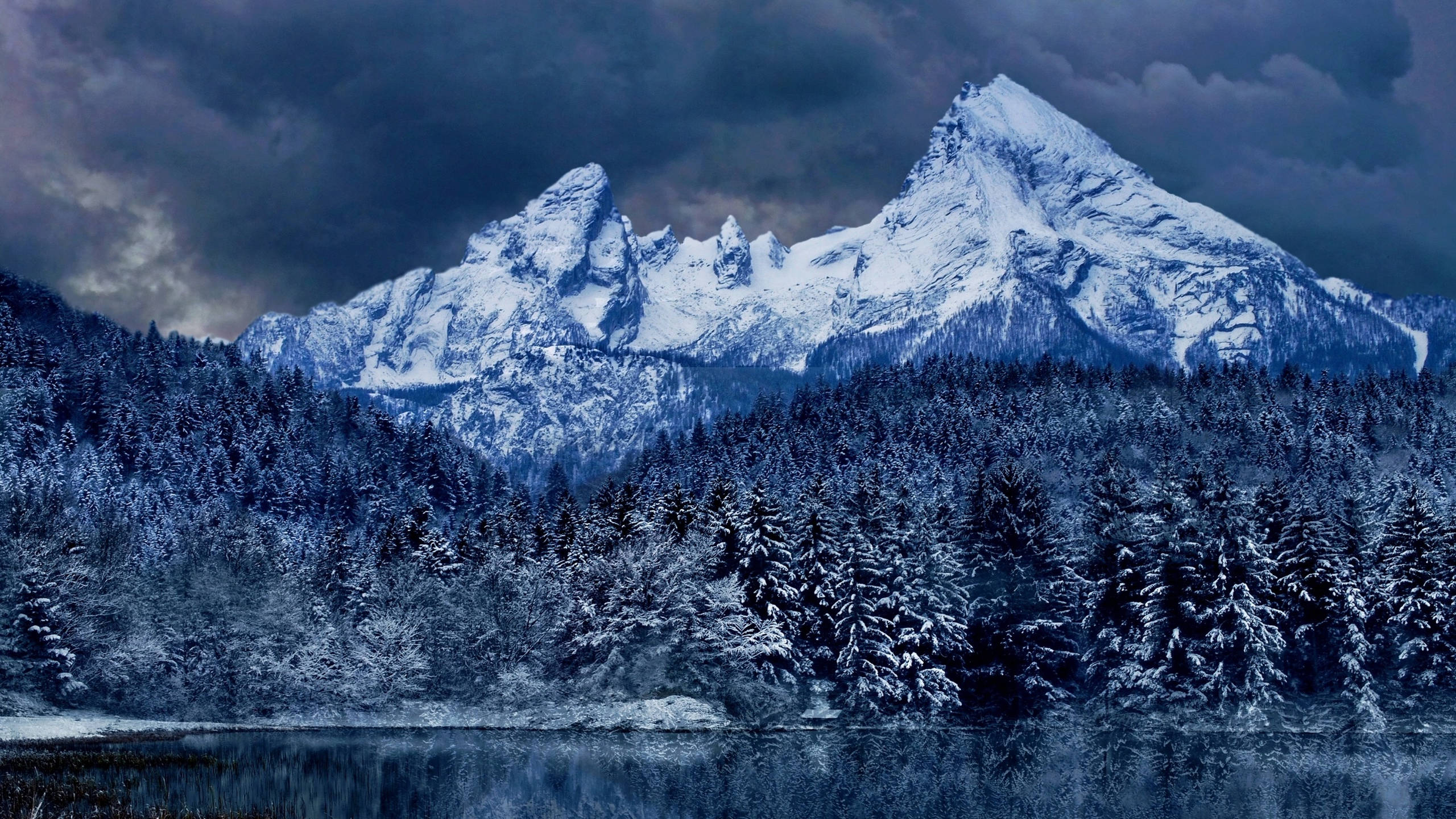 Dark Blue Clouds, mountains, stormy sky, 2K Desktop Wallpaper