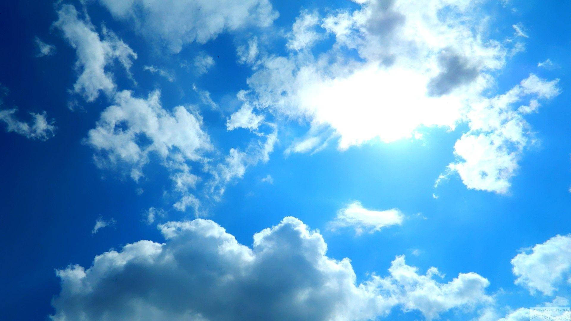 Cloudy Blue Sky, vibrant blue sky, fluffy white clouds, Full HD Desktop Wallpaper