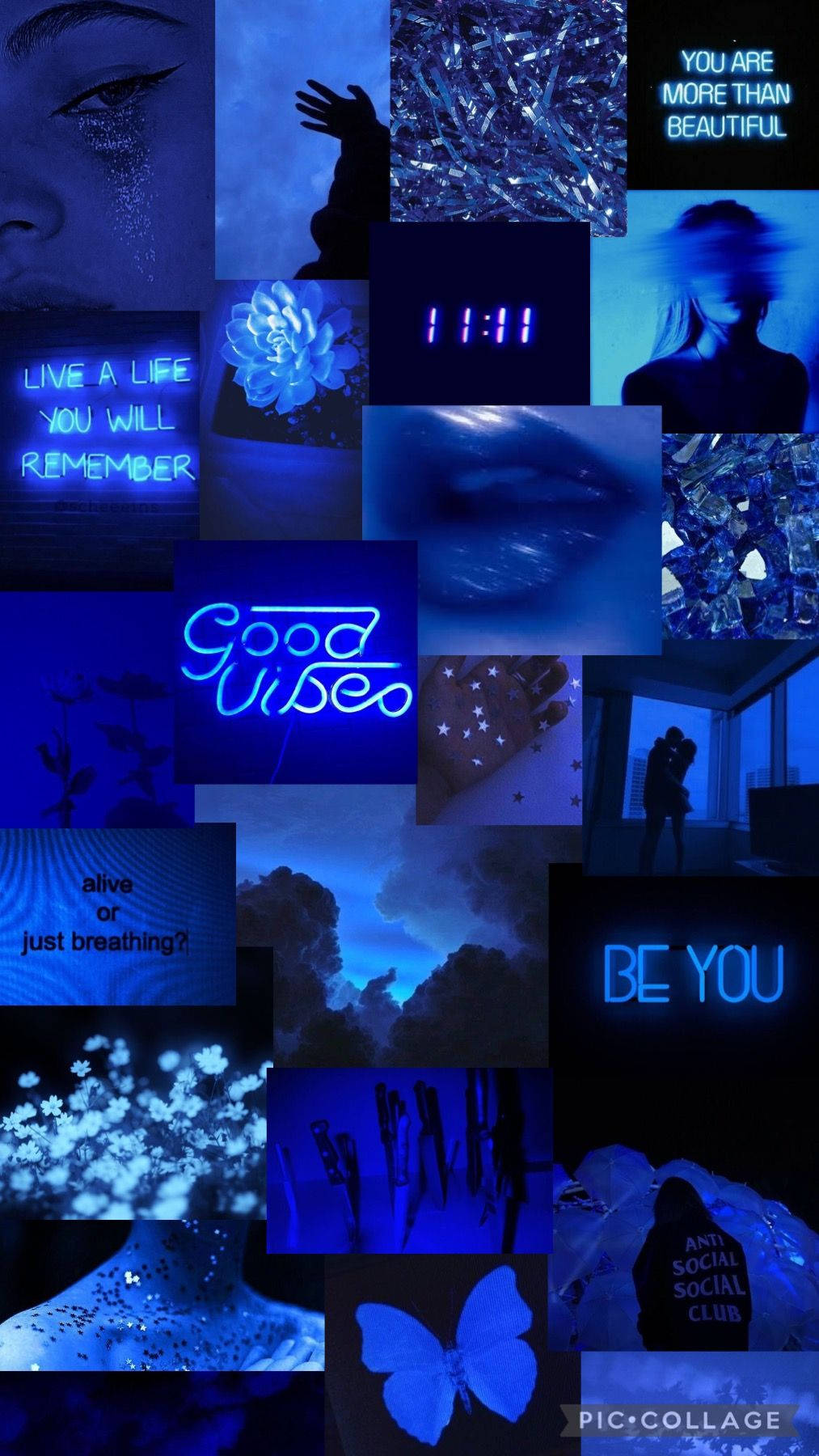 Dark Blue iPhone, neon quotes, glowing butterflies, HD Phone Wallpaper