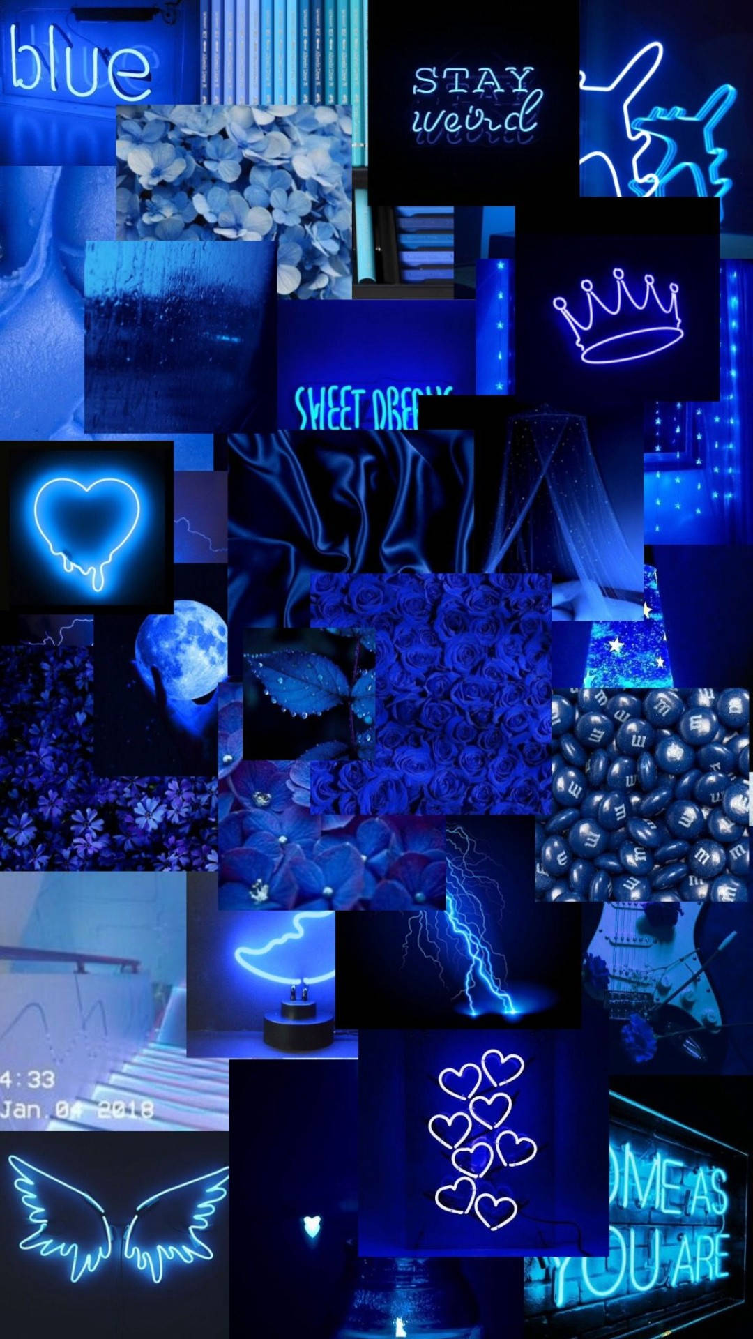 Dark Blue iPhone, neon collage, glowing hearts, Full HD Phone Wallpaper