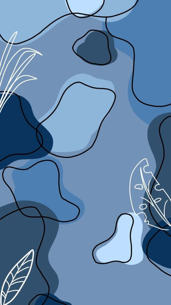 Dark Blue Pattern, blue watercolor wash, bold black outlines, SD Phone Wallpaper