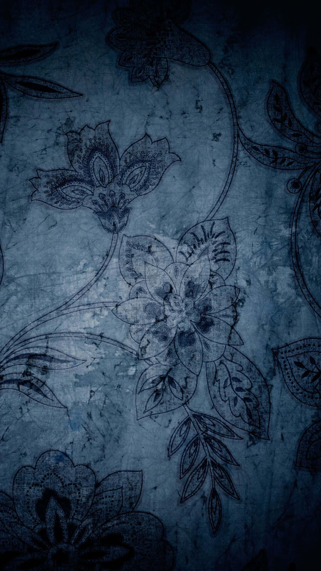 dark blue, intricate floral patterns, faded ink, Full HD Phone Wallpaper