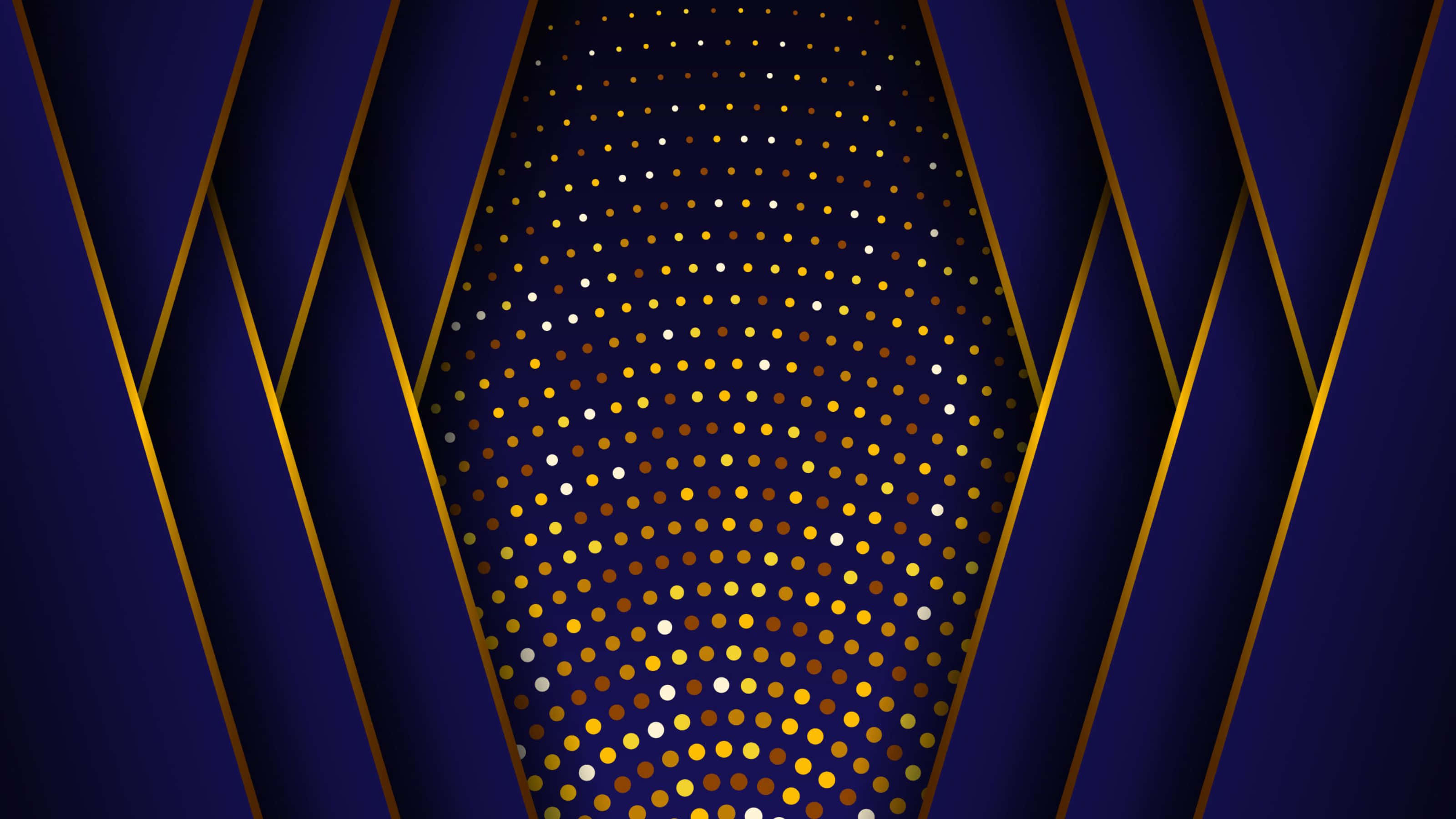 blue and gold background, golden dots, central point, 2K Desktop Wallpaper