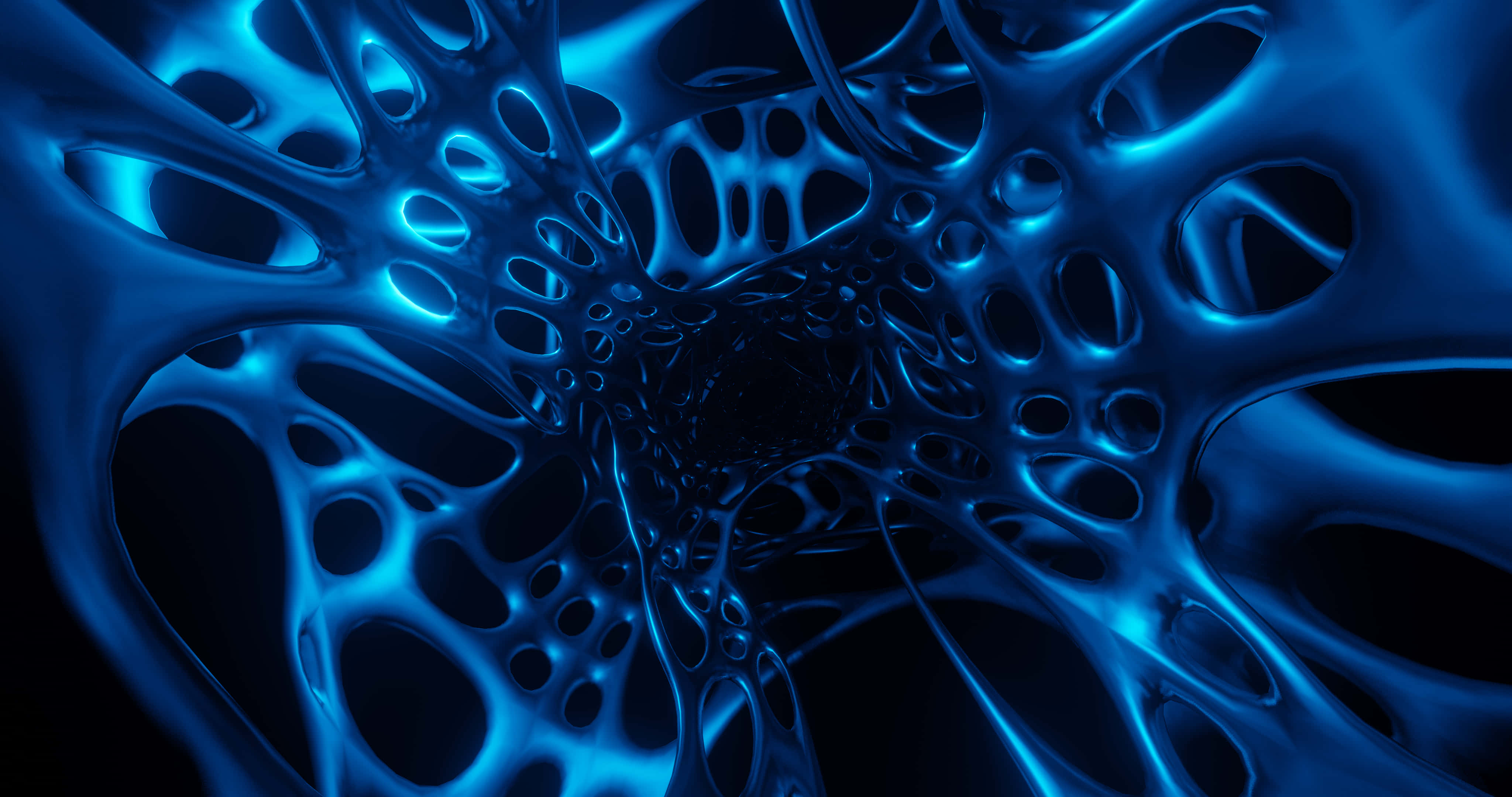 blue gray, blue glowing tunnel, organic holes, 4K Desktop Wallpaper