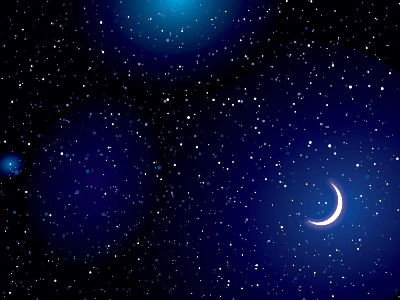 Dark Blue Star, crescent moon, twinkling stars, HD Desktop Wallpaper