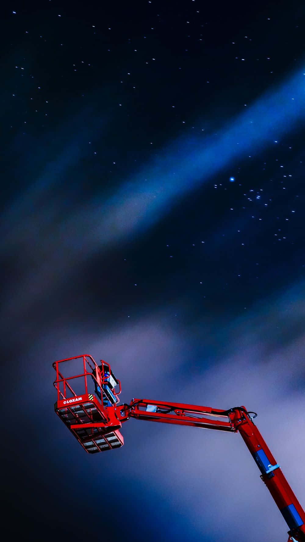 Dark Blue Star, cherry picker crane, starry night sky, HD Phone Wallpaper
