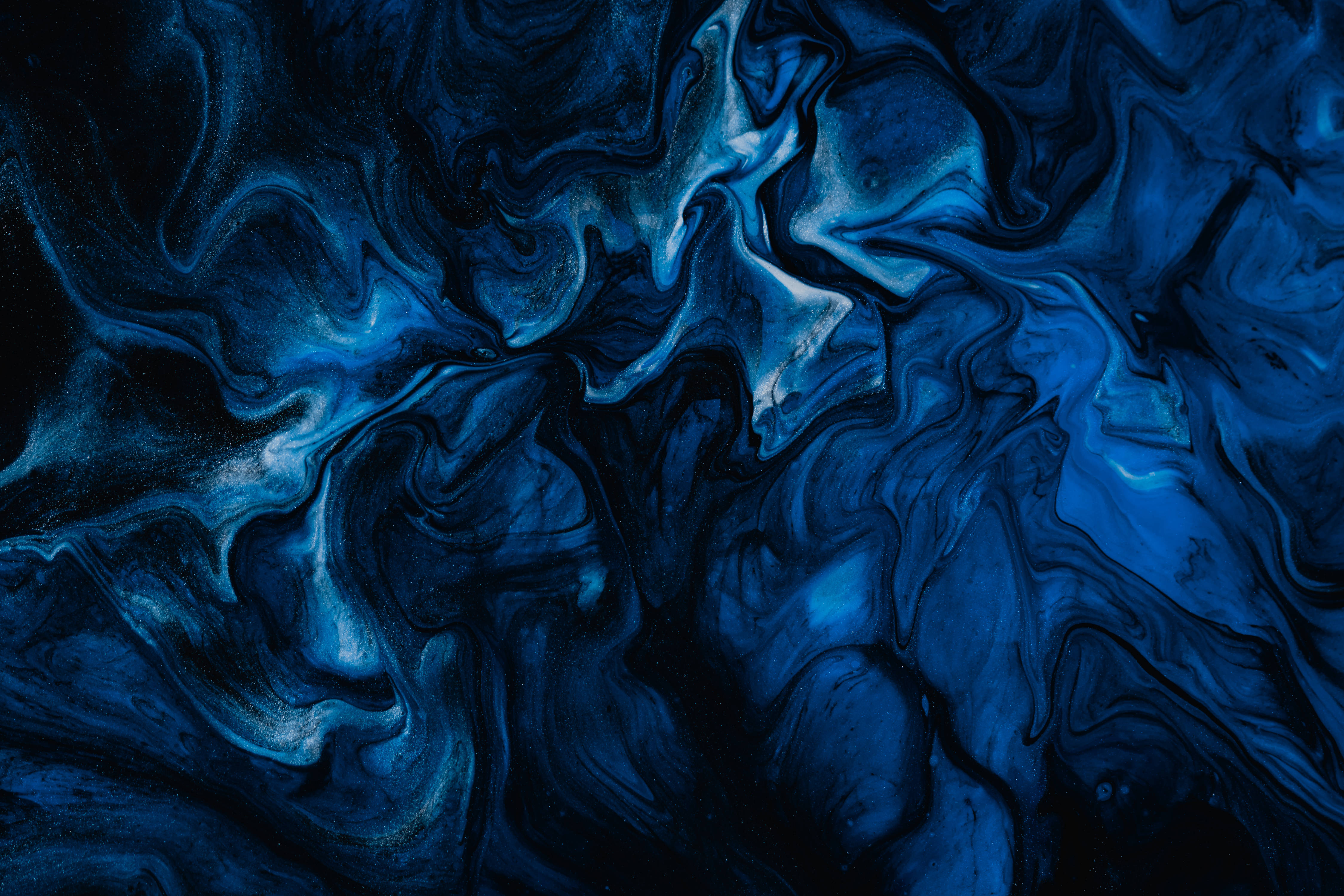 Navy Blue Fluid Painting, deep blue, black, 4K Desktop Wallpaper